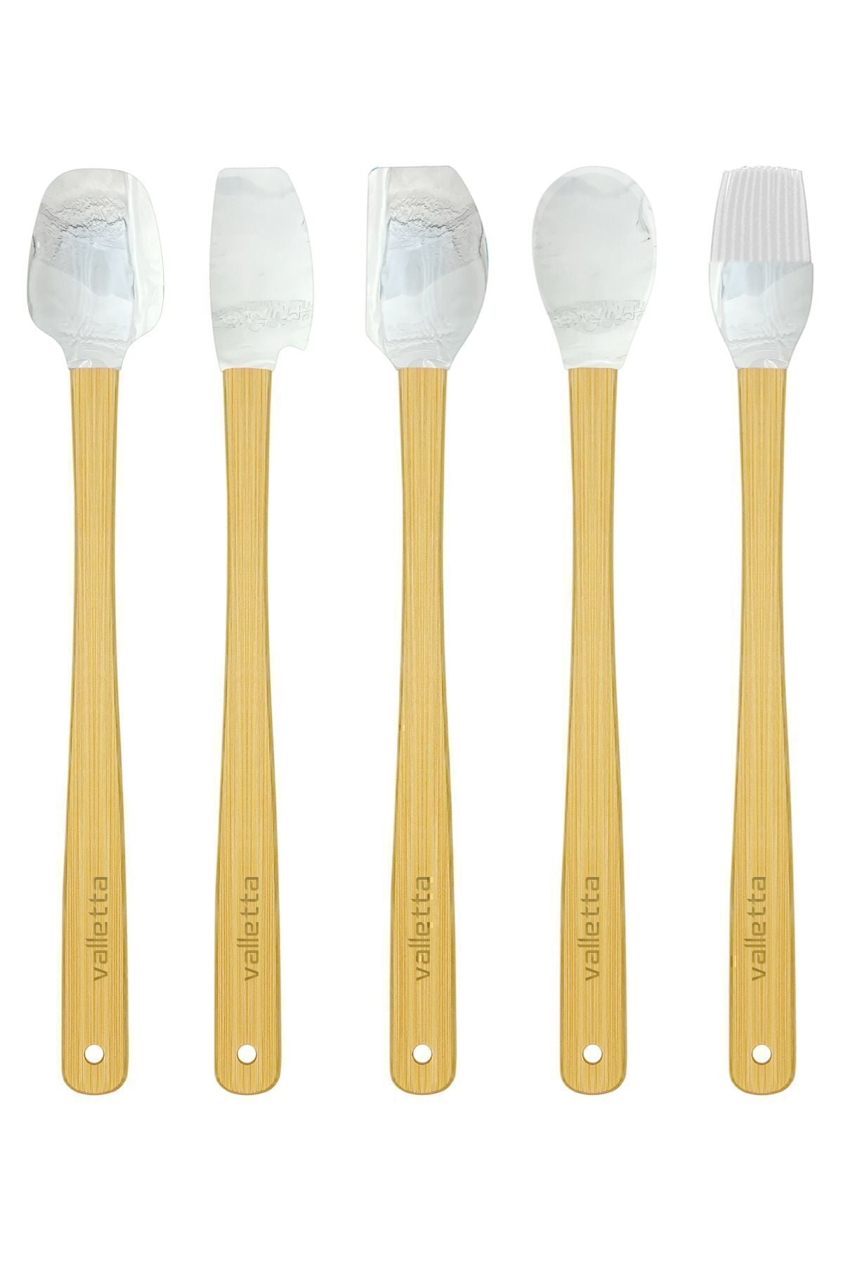 Indigo 5'li Gri Mermer Bambu Silikon Spatula Seti Uzun 26 Cm