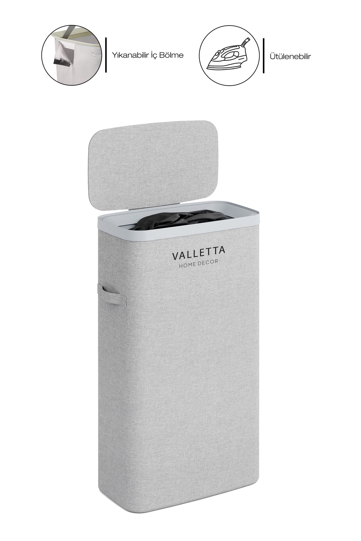 Paloma 40l Tek Yıkanabilir Bölmeli Katlanabilir Kumaş Kirli Çamaşır Sepeti Light Gray