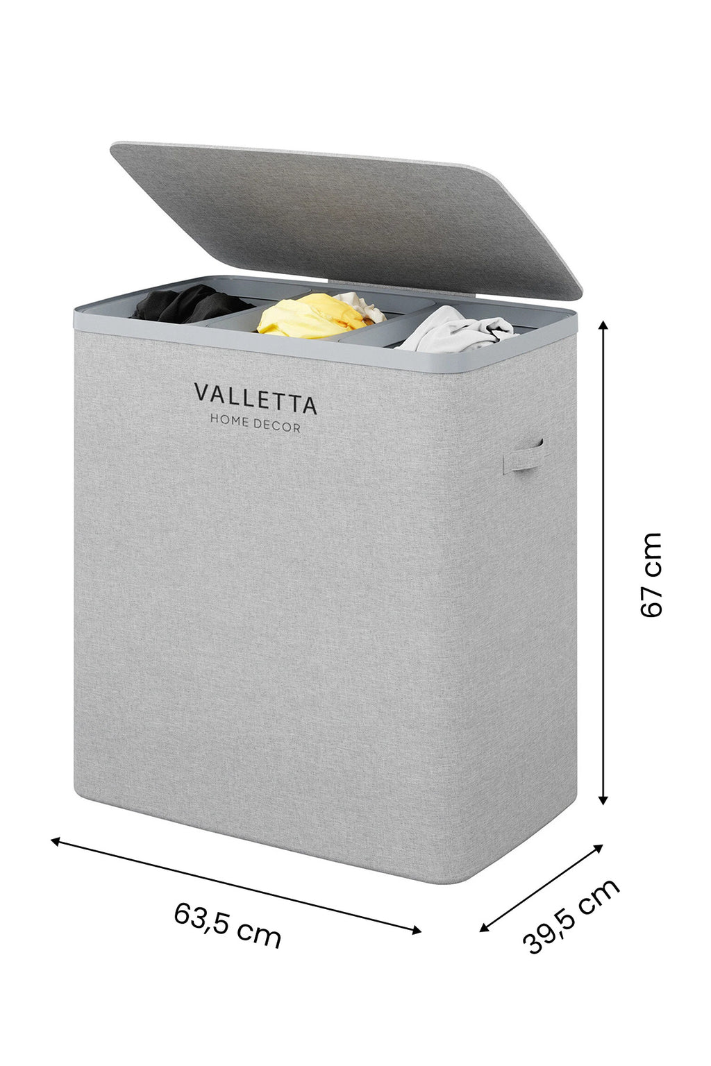 Paloma 120l Üç Yıkanabilir Bölmeli Katlanabilir Kumaş Kirli Çamaşır Sepeti Light Gray XL
