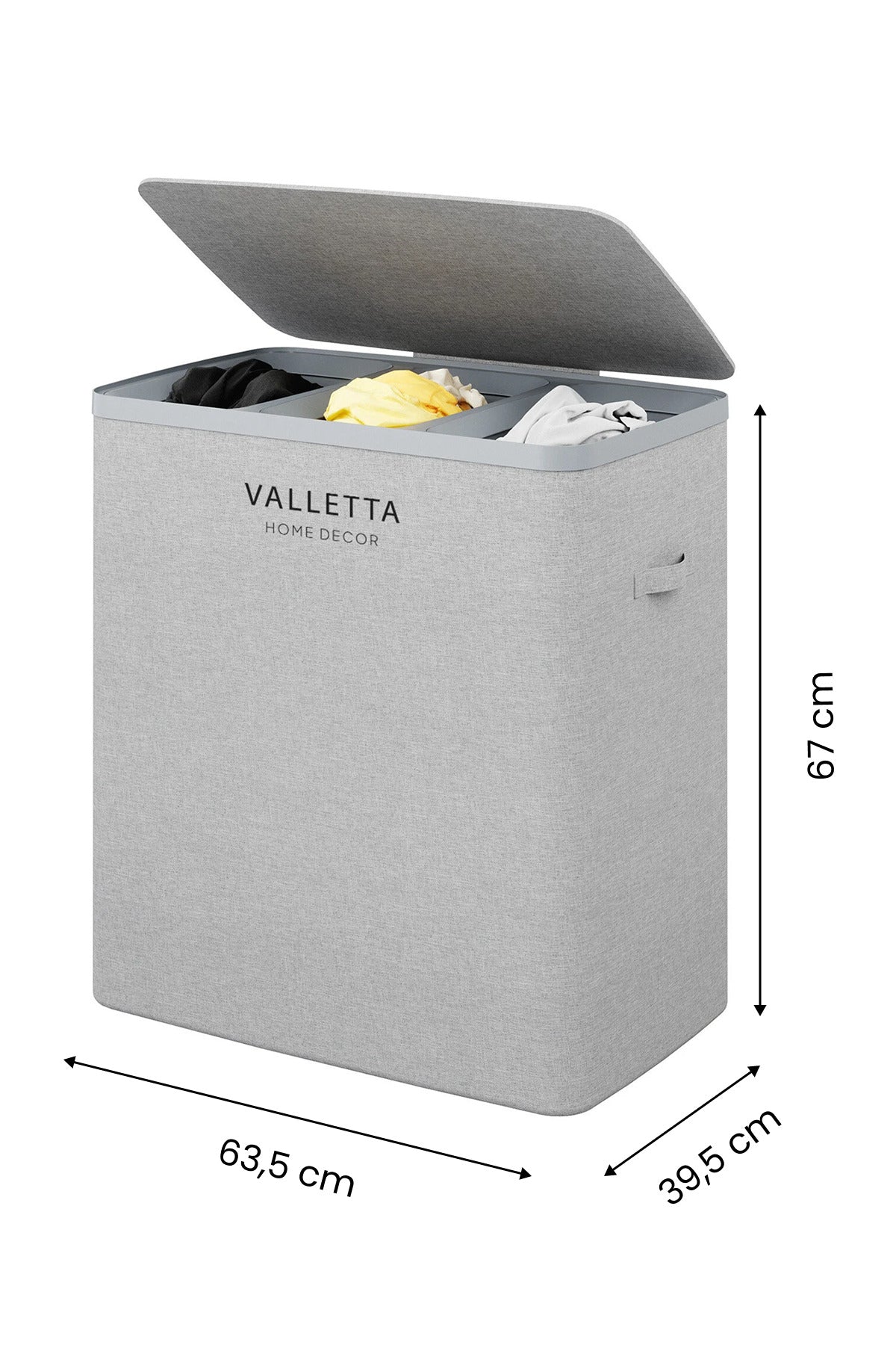 Paloma 120l Üç Yıkanabilir Bölmeli Katlanabilir Kumaş Kirli Çamaşır Sepeti Light Gray XL
