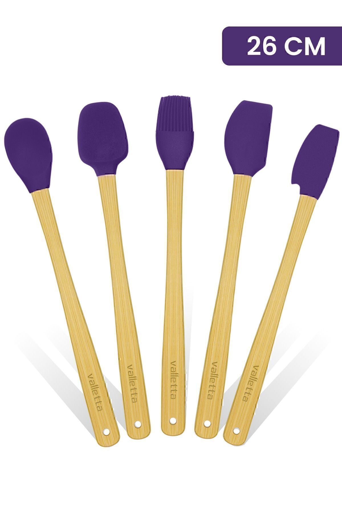 Indigo 5'li Mor Bambu Silikon Spatula Seti Uzun 26 Cm