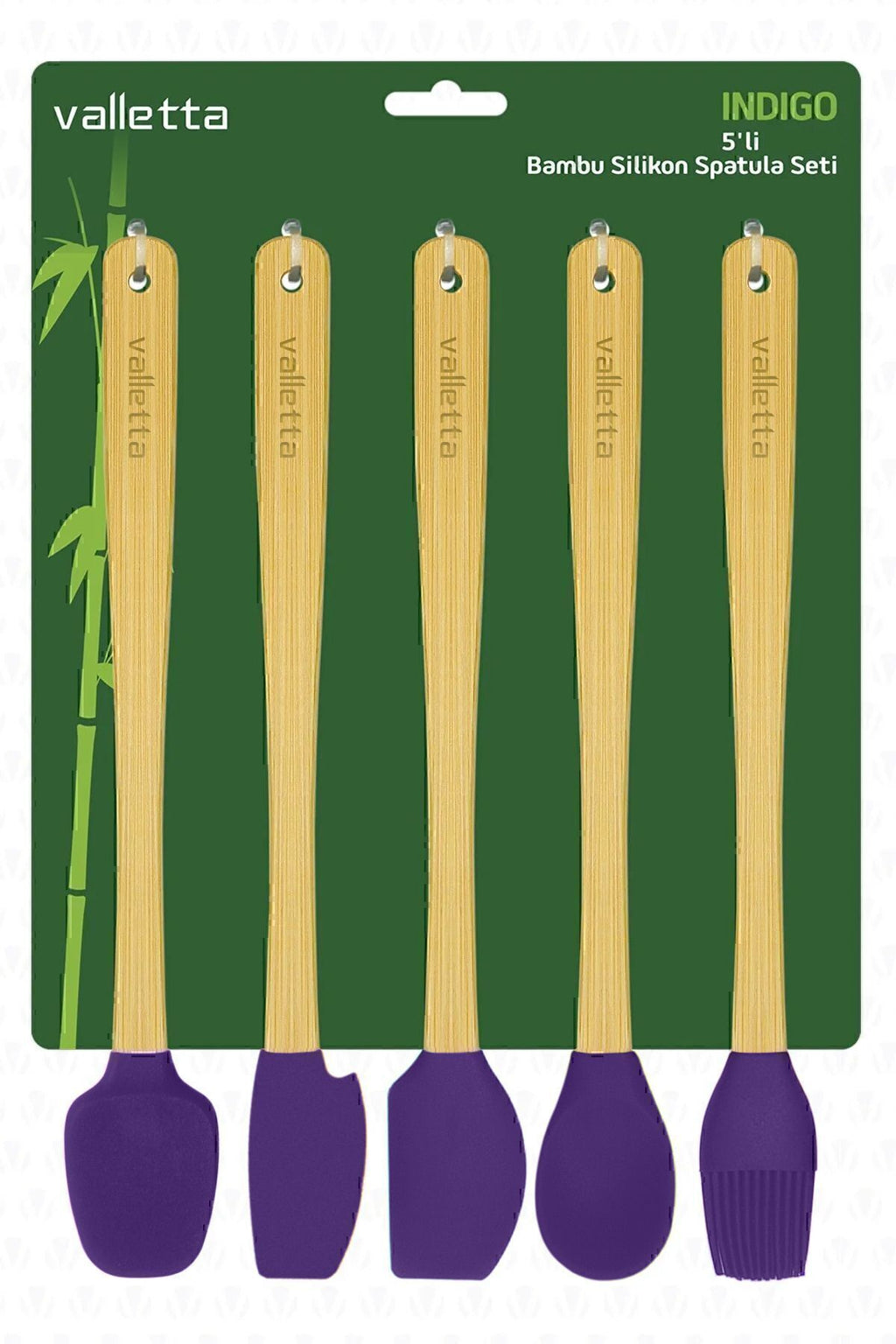 Indigo 5'li Mor Bambu Silikon Spatula Seti Uzun 26 Cm