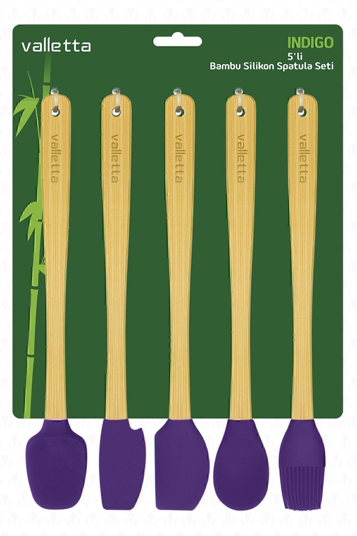 Indigo 5'li Mor Bambu Silikon Spatula Seti Uzun 26 Cm