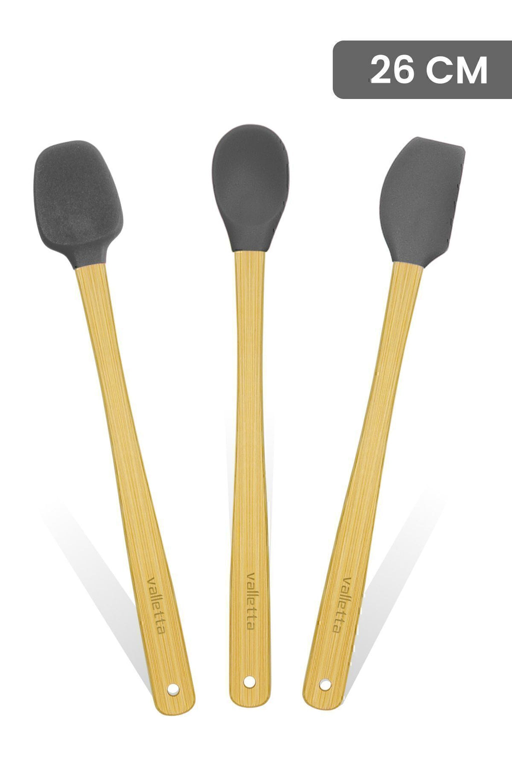 Indigo 3'lü Gri Bambu Silikon Spatula Seti Uzun 26 Cm
