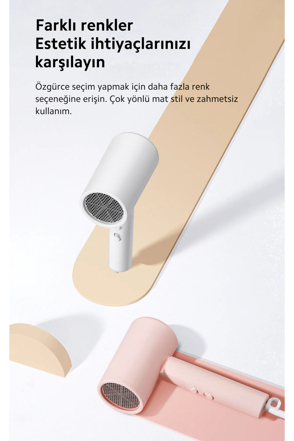 H101 Negatif iyon Saç Kurutma Makinesi 1600w Pembe 2024 Model Xiaomi Türkiye Garantili