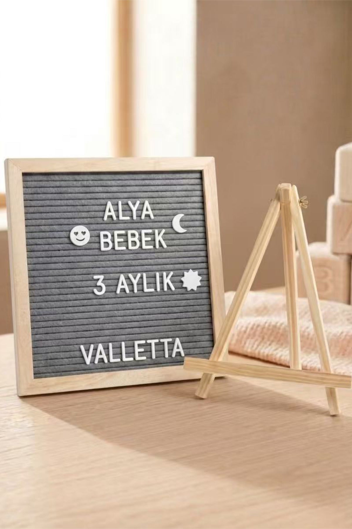 Palomita Ahşap Gri Yazı Panosu Mesaj Tahtası ve Beyaz Harf Seti 230 Karakter