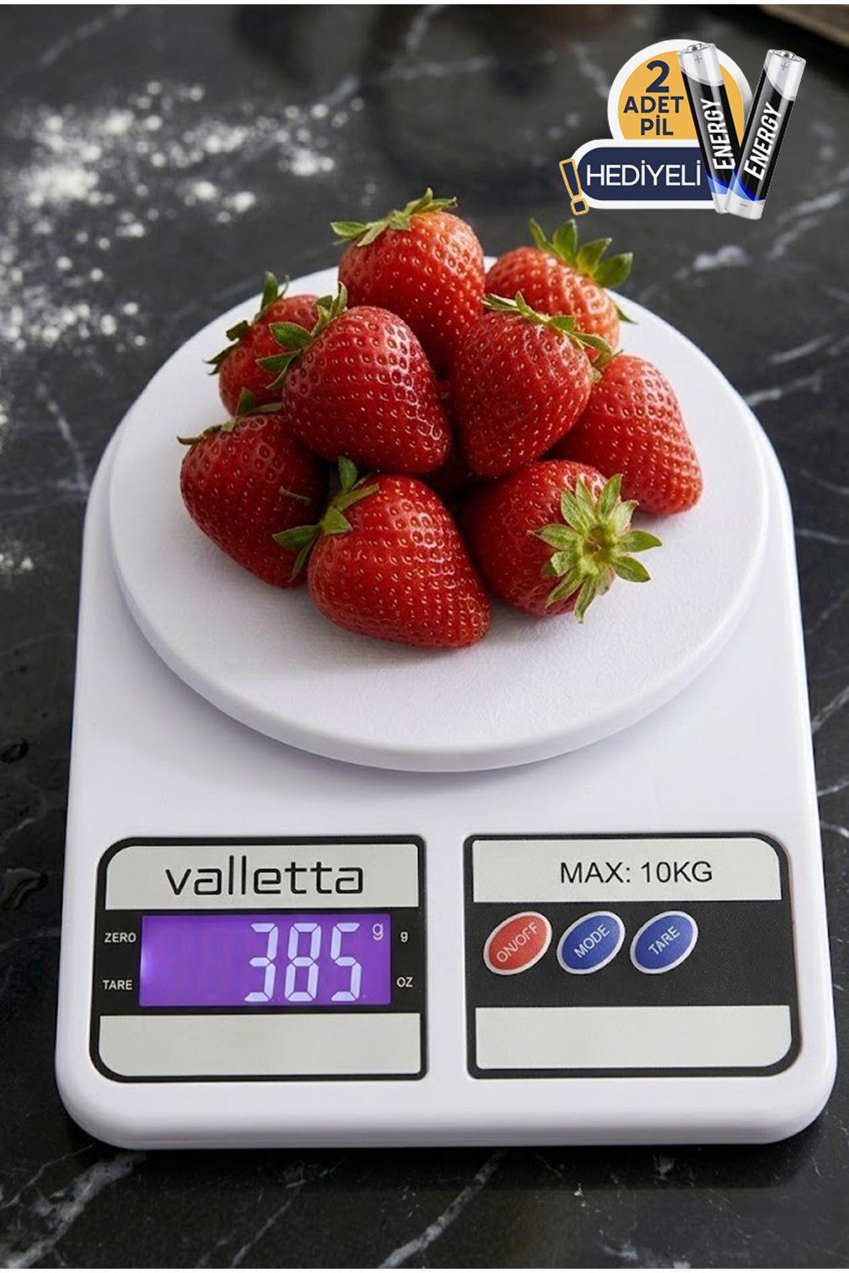Yucca Pil Hediyeli Ekranlı Dijital Hassas Mutfak Tartısı, Mutfak Terazisi - Hassas Ölçüm 10 Kg