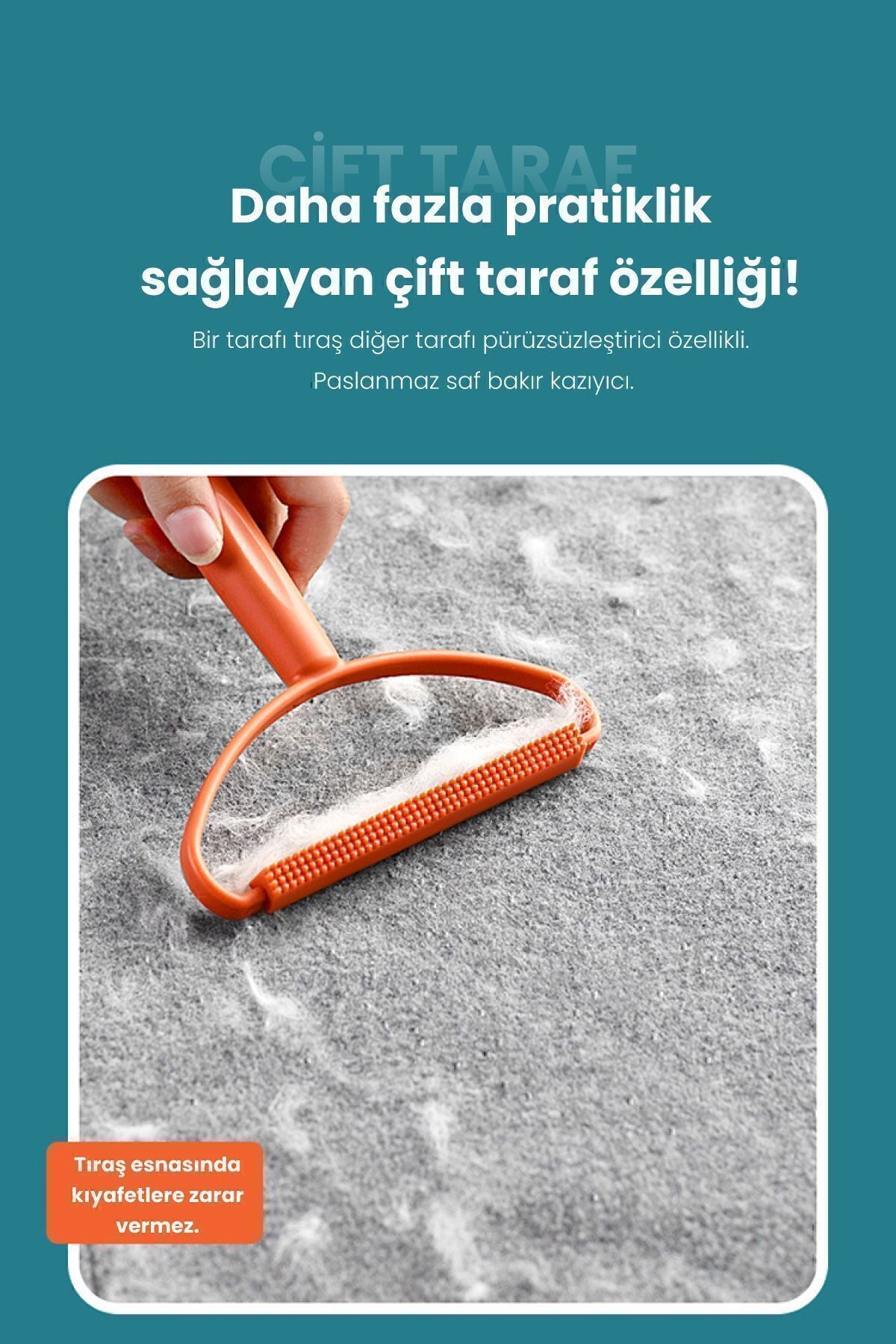 Aren Çift Taraflı Elbise Tiftik Ve Tüy Toparlayıcı Kazak Halı Plastik Tüy Alma Turuncu
