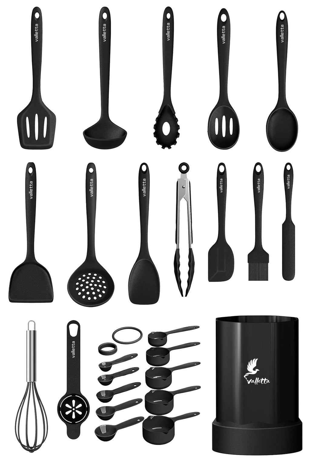 Maracas Isıya Dayanıklı Yanmaz Yapışmaz Silikon Spatula Seti 25 Parça Siyah