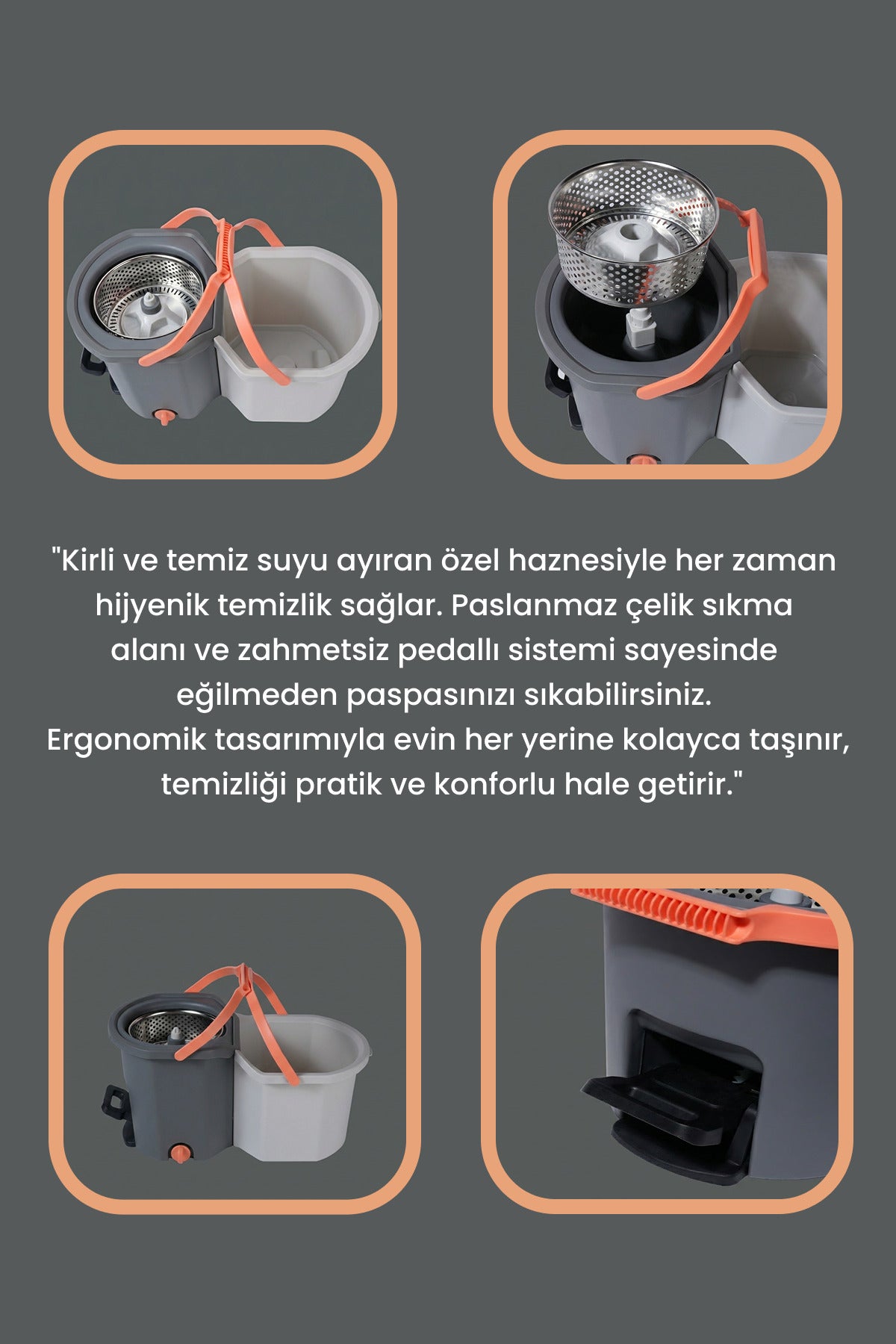 Asatoma Pedallı Kirli Ve Temiz Su Hazneli Temizlik Seti Mop Paspas