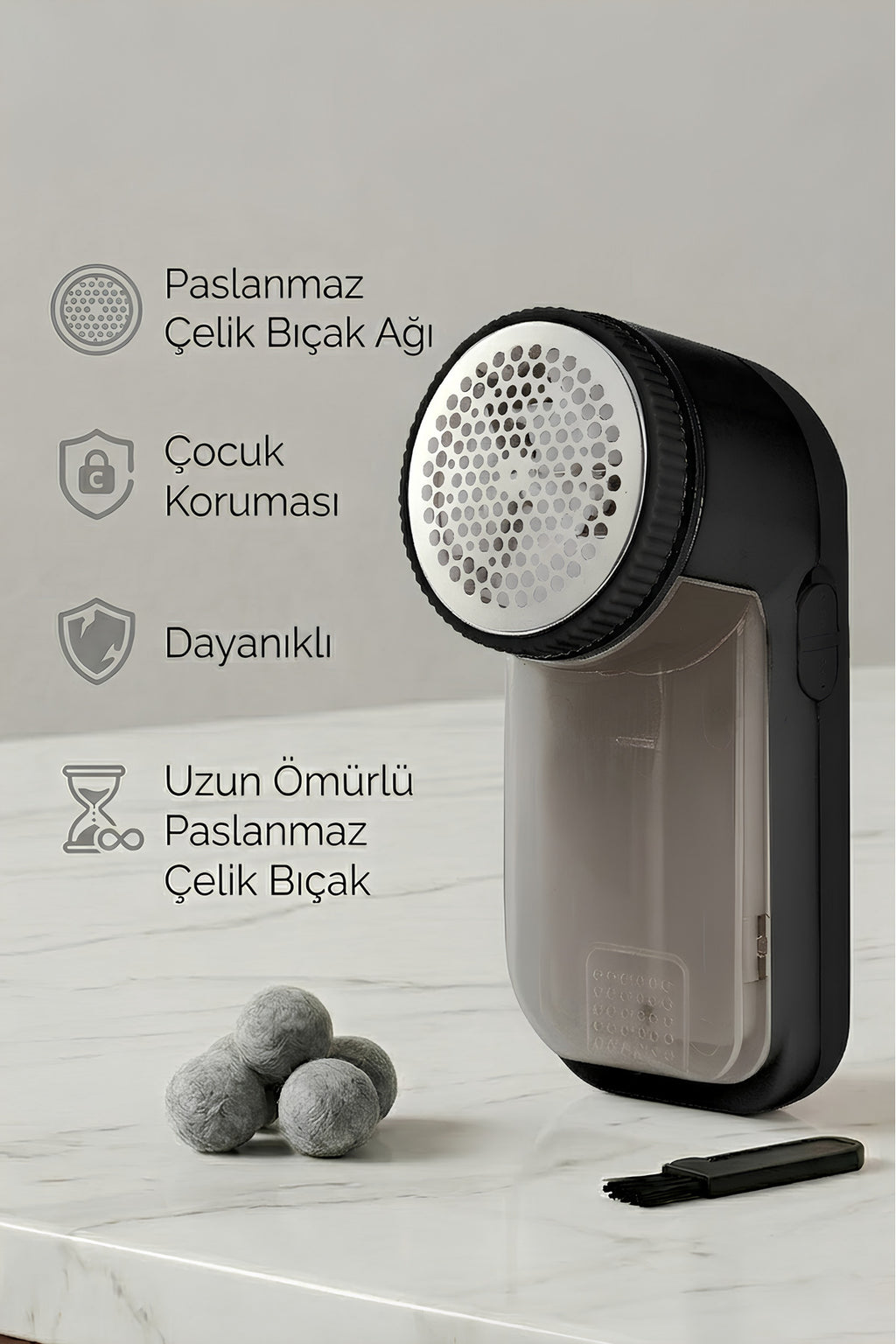 Treventus Pilli Tiftik Temizleyici Tüy Toplayıcı Siyah
