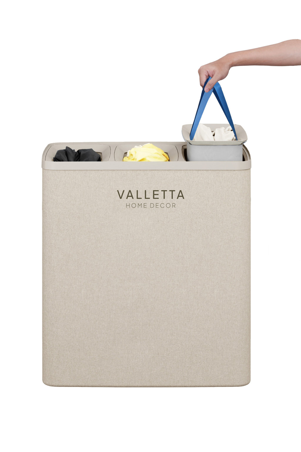 Paloma 120l Üç Yıkanabilir Bölmeli Katlanabilir Kumaş Kirli Çamaşır Sepeti Cappuccino Beige XL