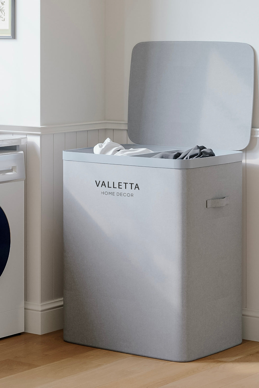 Paloma 100l Çift Bölmeli Katlanabilir Kumaş Kirli Çamaşır Sepeti Light Gray XL