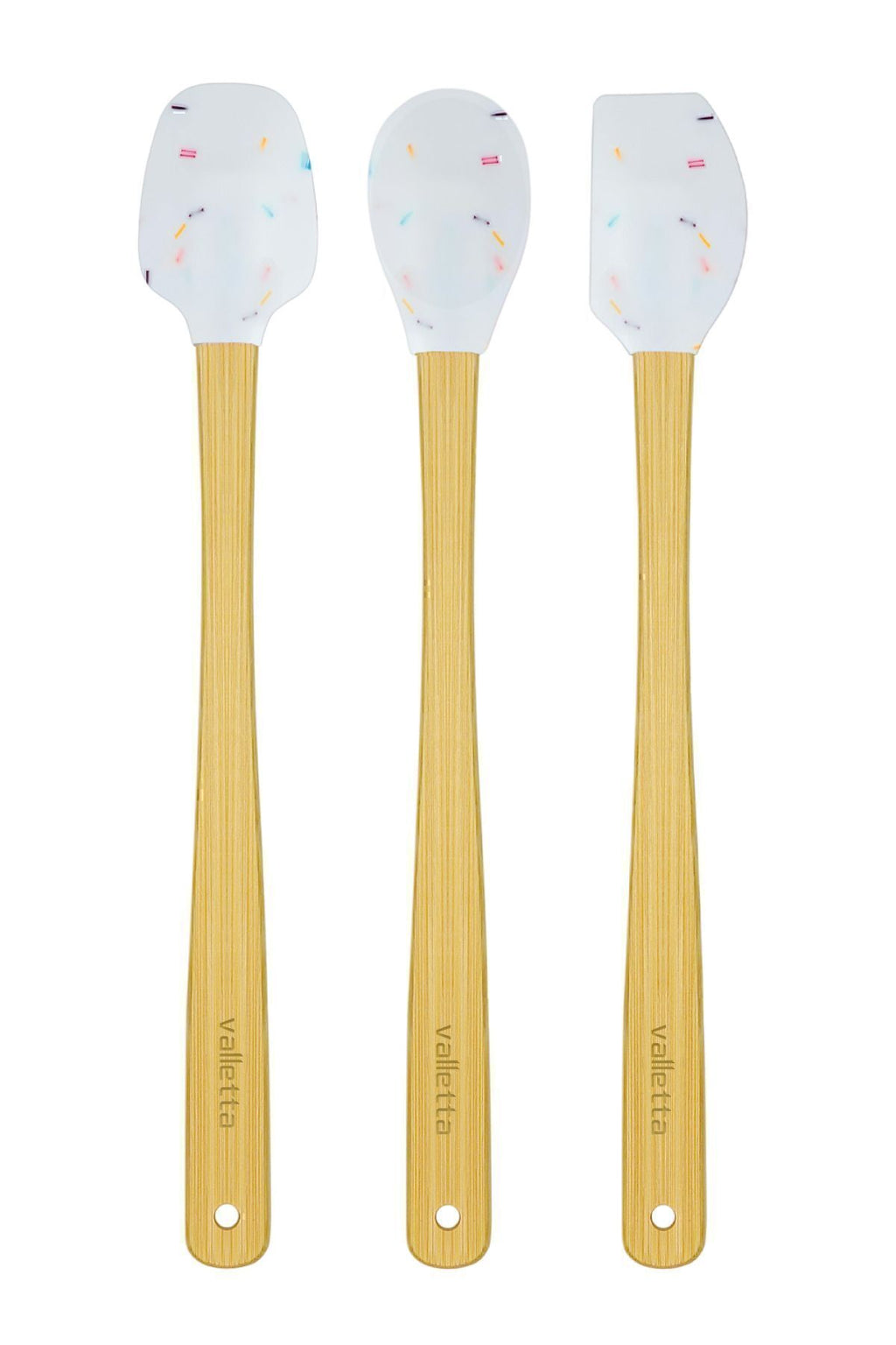 Indigo 3'lü Beyaz Renkli Noktalı Bambu Silikon Spatula Seti Uzun 26 cm