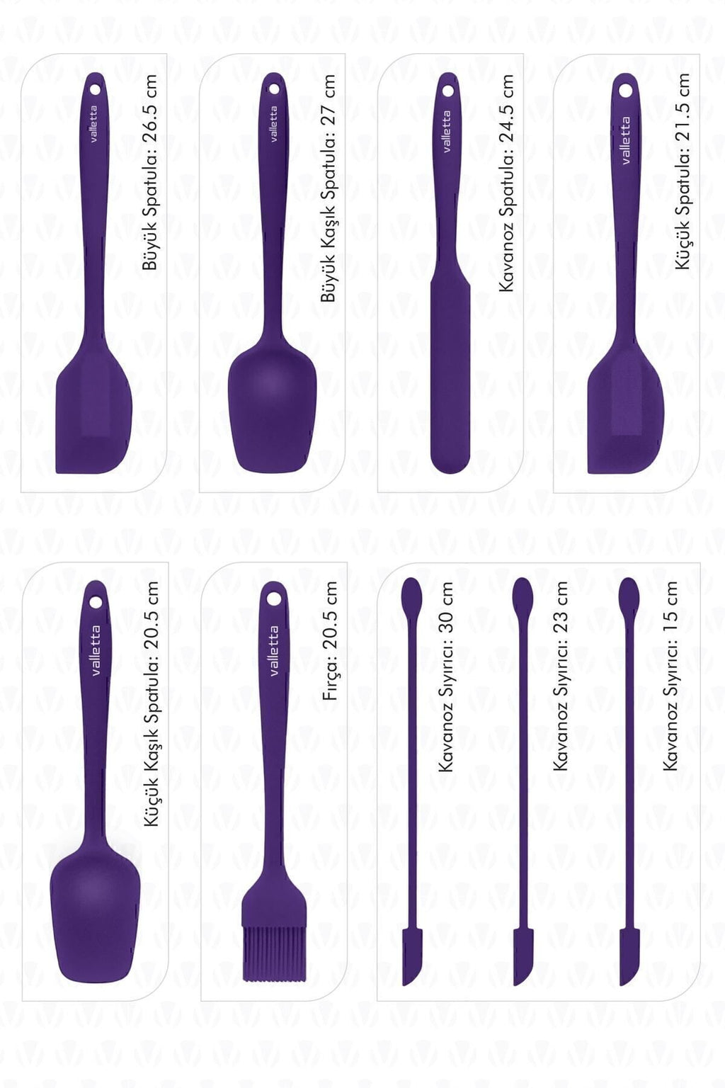 Drongo Kavanoz Sıyırıcılı Silikon Spatula Seti 9 Parça Mor