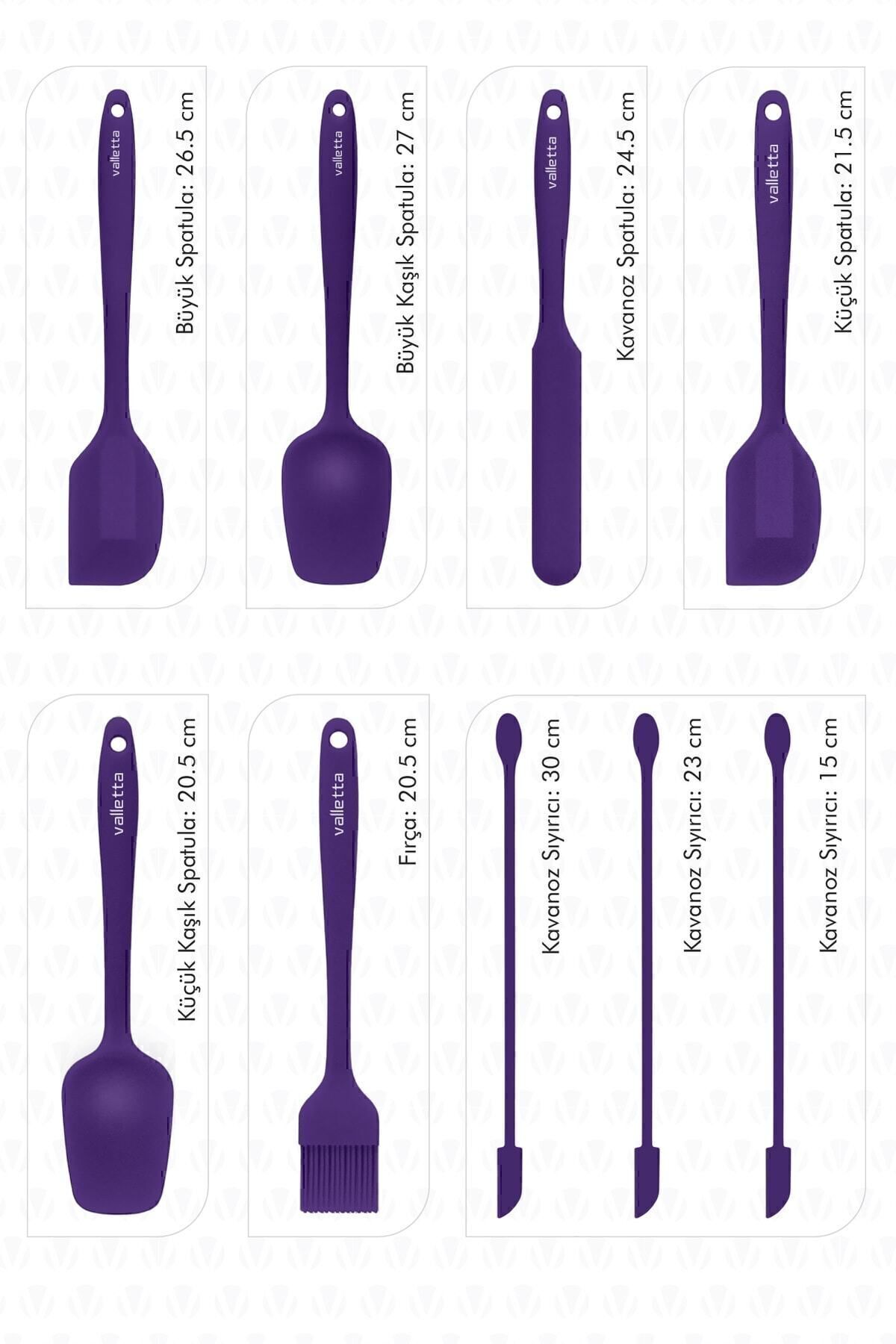 Drongo Kavanoz Sıyırıcılı Silikon Spatula Seti 9 Parça Mor