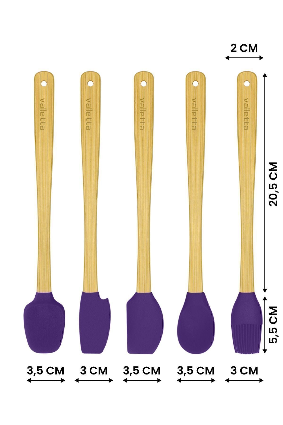 Indigo 5'li Mor Bambu Silikon Spatula Seti Uzun 26 Cm