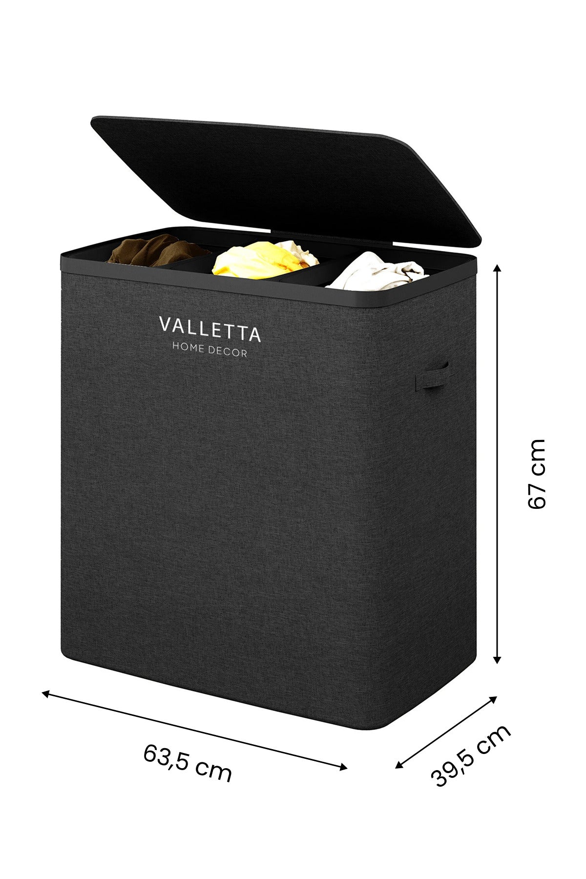 Paloma 120l Üç Yıkanabilir Bölmeli Katlanabilir Kumaş Kirli Çamaşır Sepeti Ink Black XL