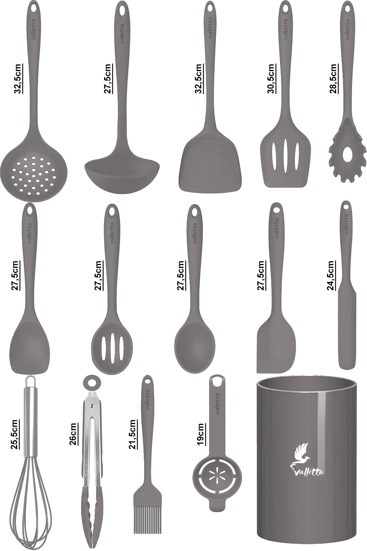 Trigona Isıya Dayanıklı Yanmaz Yapışmaz Silikon Spatula Seti 15 Parça Gri