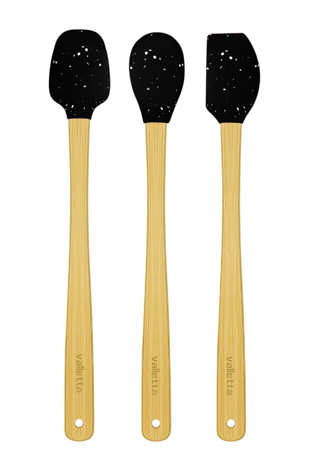Indigo 3'lü Siyah Noktalı Bambu Silikon Spatula Seti Uzun 26 cm