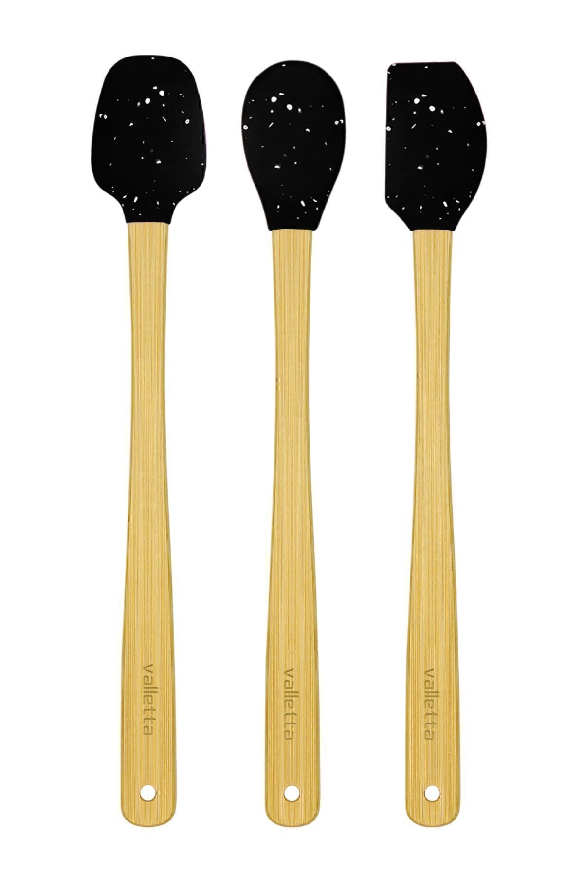 Indigo 3'lü Siyah Noktalı Bambu Silikon Spatula Seti Uzun 26 cm