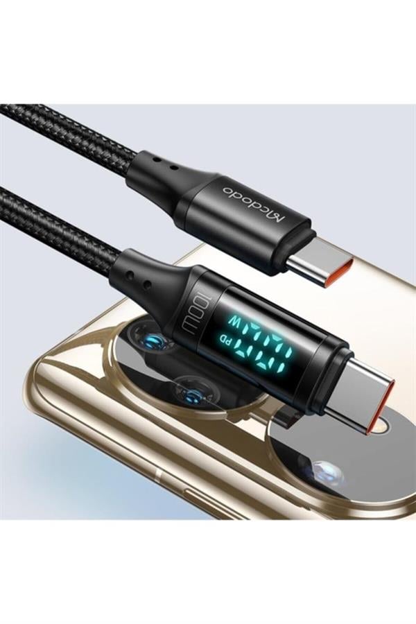 MCDODO CA-1100 100W TYPE-C TO TYPE-C DİJİTAL GÖSTERGELİ DATA-ŞARJ KABLOSU 5A 1.2M- SİYAH