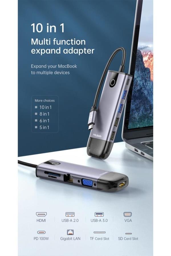 MCDODO HU-7420 10İN1 USB HUB ÇOĞALTICI - GRİ