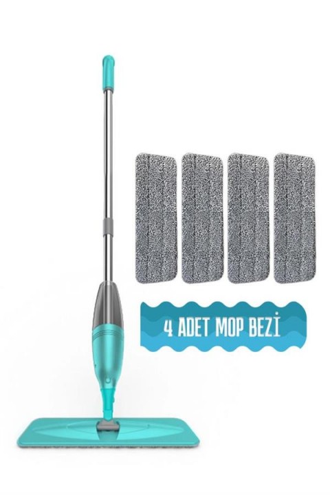 Vitello Sprey Mop 360 Derece Dönen Su Püskürtmeli Spray Mop 4 Adet Mikrofiber Mop Bez Yeşil